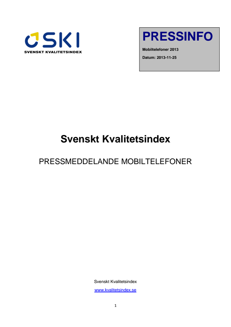 Svenskt Kvalitetsindex om mobiltelefoner 2013