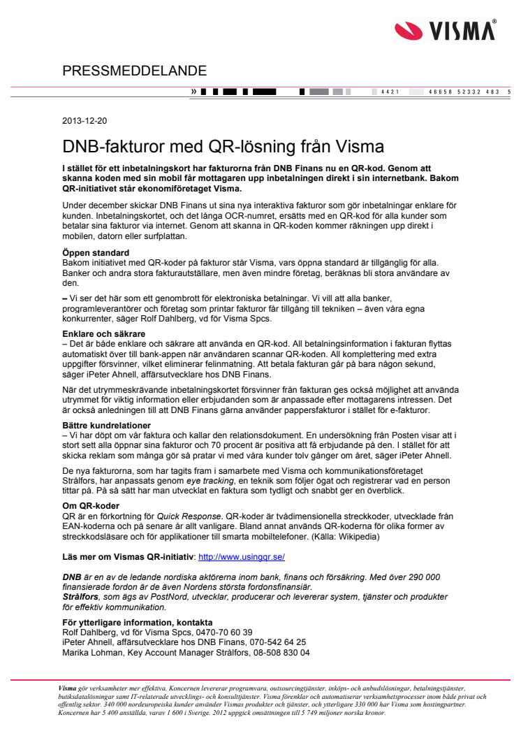 DNB-fakturor med QR-lösning från Visma