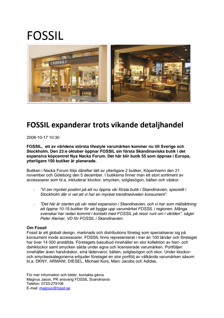 FOSSIL expanderar trots vikande detaljhandel