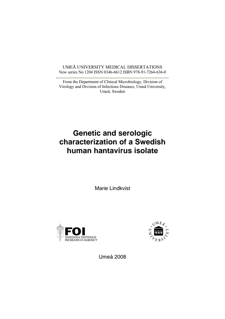 Genetic and serologic characterization of a Swedish human hantavirus isolate