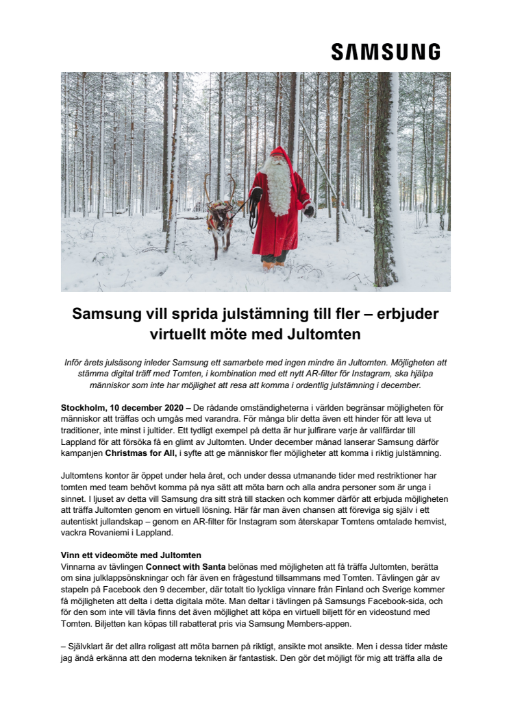 Samsung vill sprida julstämning till fler – erbjuder virtuellt möte med Jultomten