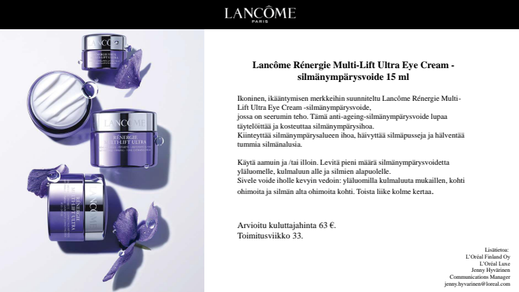 Lancôme Renergie Ultra Eye Cream - Lehdistötiedote syyskuu 2020