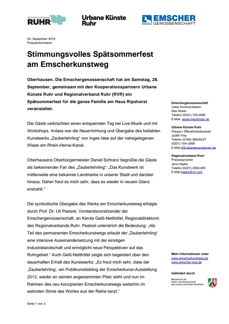 Stimmungsvolles Spätsommerfest am Emscherkunstweg