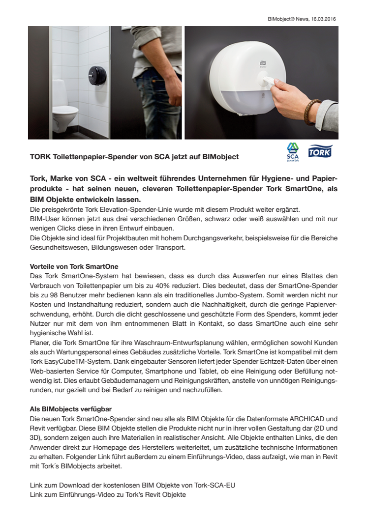 TORK Toilettenpapier-Spender von SCA jetzt auf BIMobject