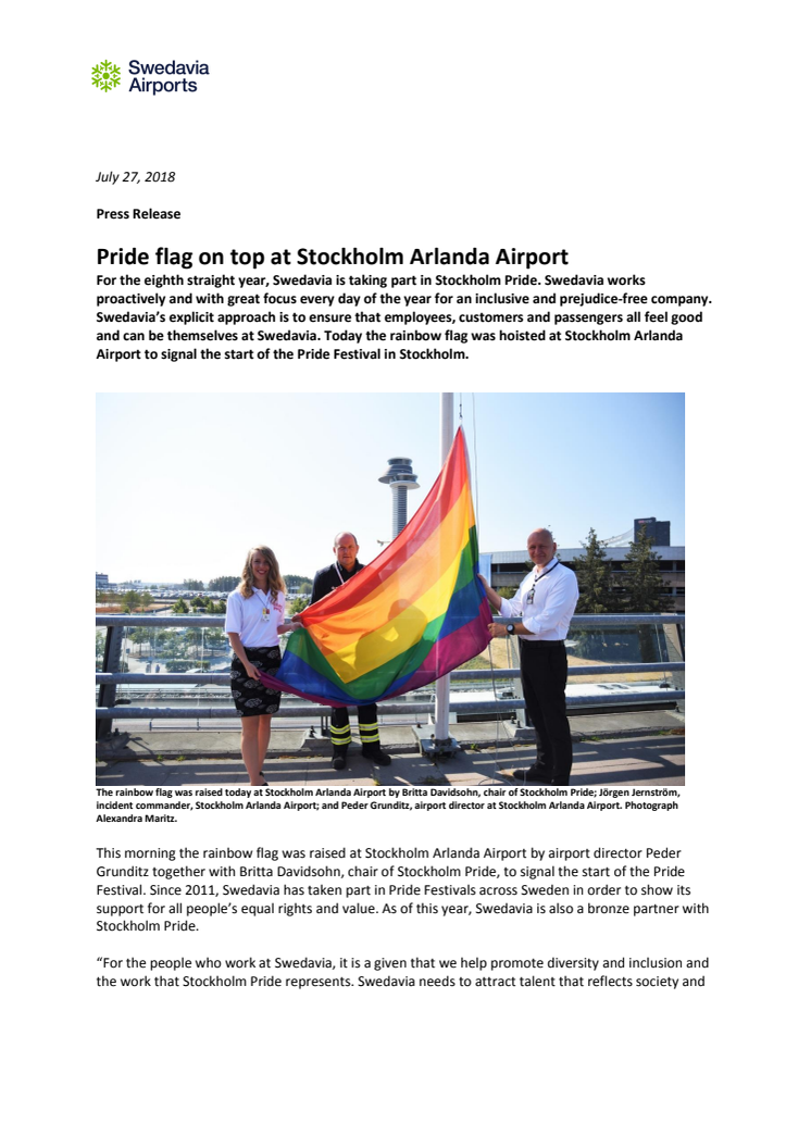 Pride flag on top at Stockholm Arlanda Airport