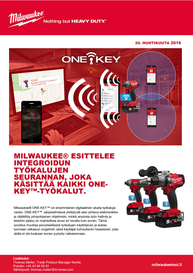 MILWAUKEE® ESITTELEE INTEGROIDUN TYÖKALUJEN SEURANNAN, JOKA KÄSITTÄÄ KAIKKI ONE-KEY™-TYÖKALUT