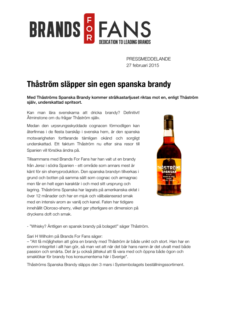 Thåström släpper sin egen spanska brandy