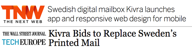 The Wall Street Journal och The Next Web uppmärksammar lanseringen av den digitala brevlådan Kivra. 
