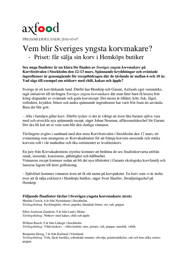 Vem blir Sveriges yngsta korvmakare?