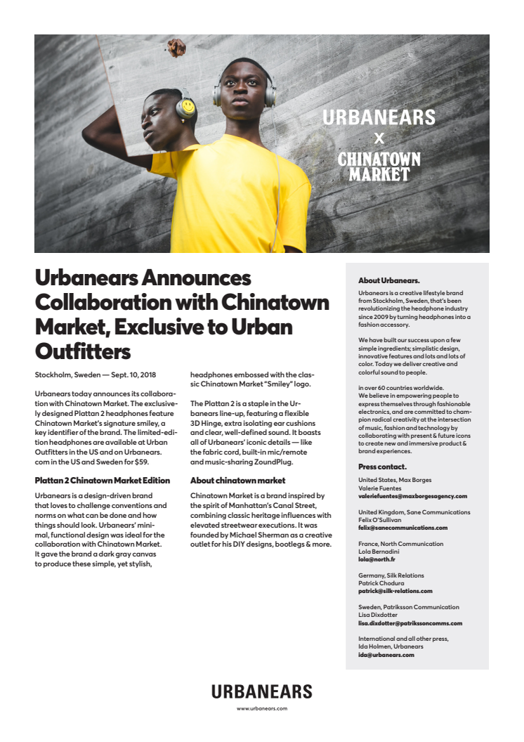 Urbanears Announces Collaboration with Chinatown Market, Exclusive to Urban Outfitters