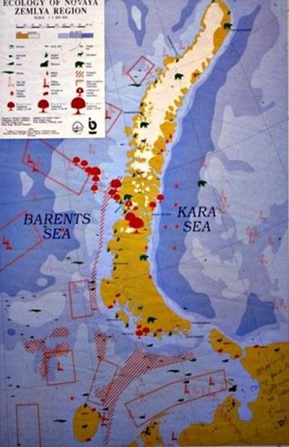 Original map from 1992 Novaya Zemlya nuclear testing sites and dumping sites.