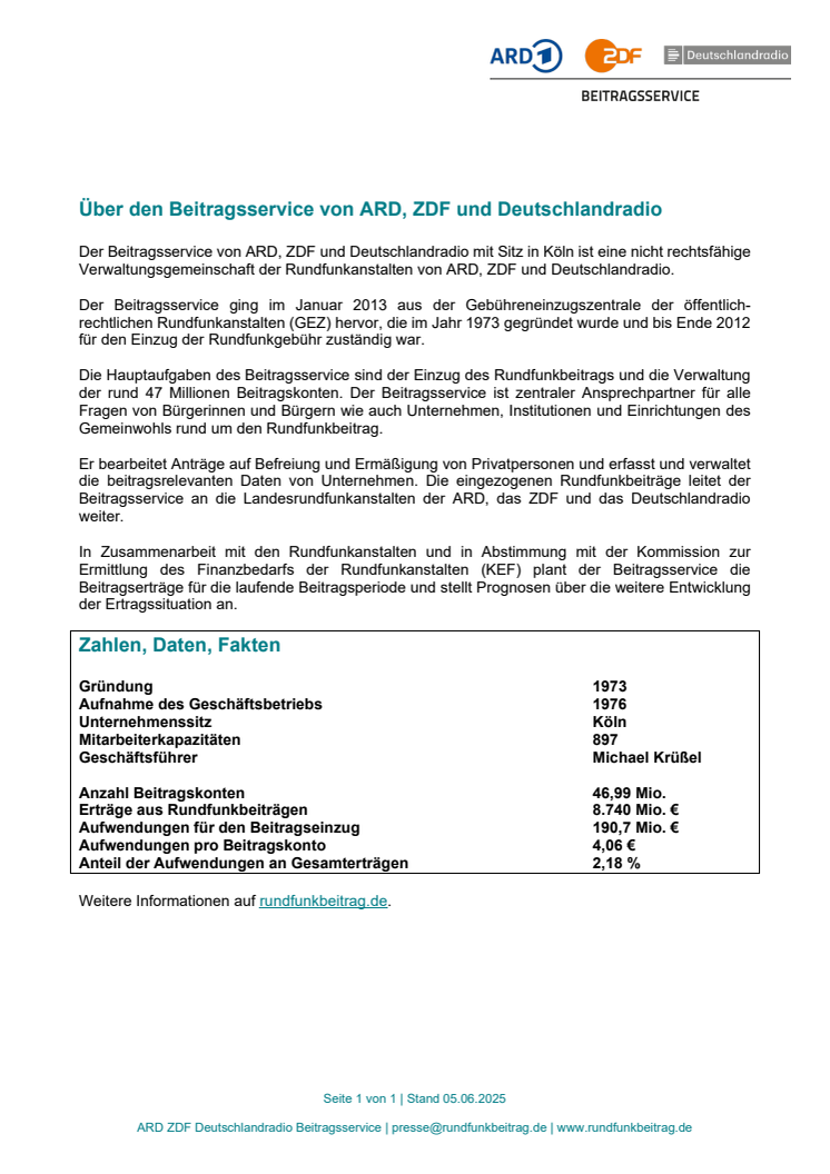 Faktenblatt Beitragsservice 2024