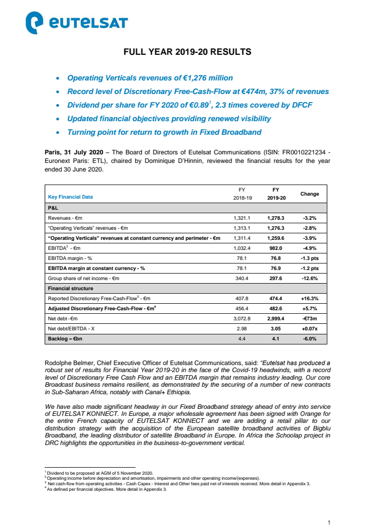  FULL YEAR 2019-20 RESULTS 