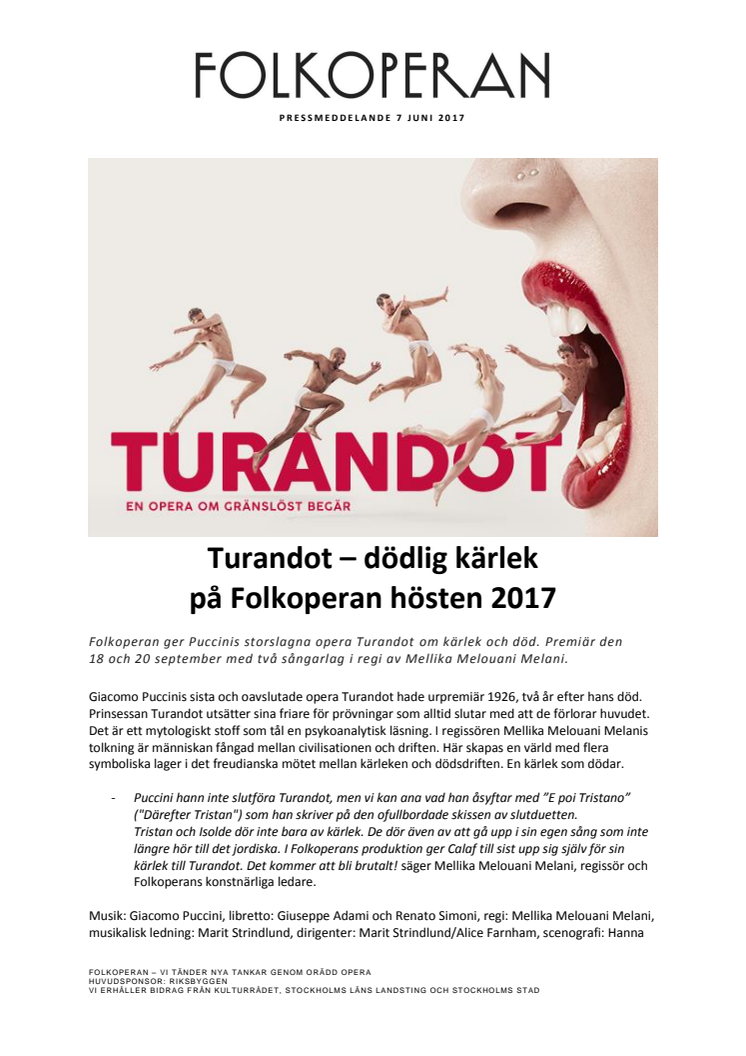 TURANDOT – DÖDLIG KÄRLEK PÅ FOLKOPERAN HÖSTEN 2017