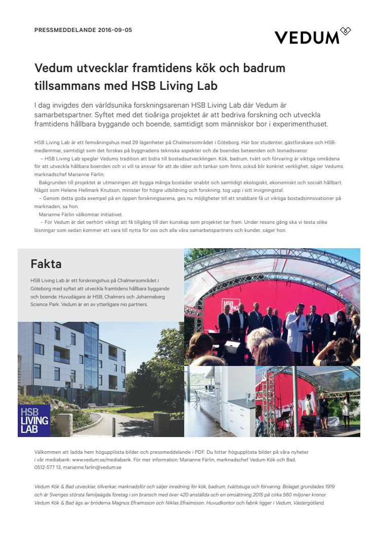 Vedum utvecklar framtidens kök och badrum tillsammans med HSB Living Lab