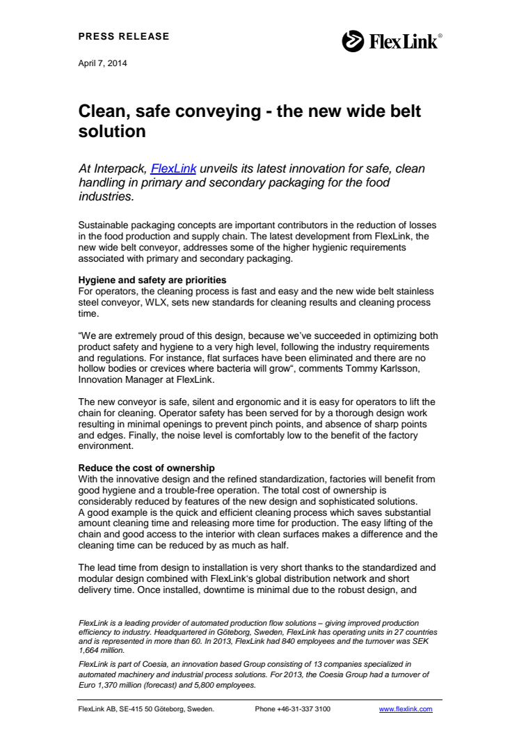 Clean, safe conveying - the new wide belt solution