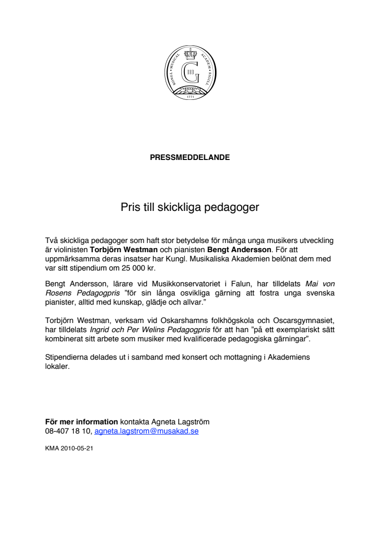 Pris till skickliga pedagoger