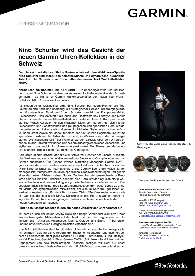 Nino Schurter wird das Gesicht der neuen Garmin Uhren-Kollektion in der Schweiz