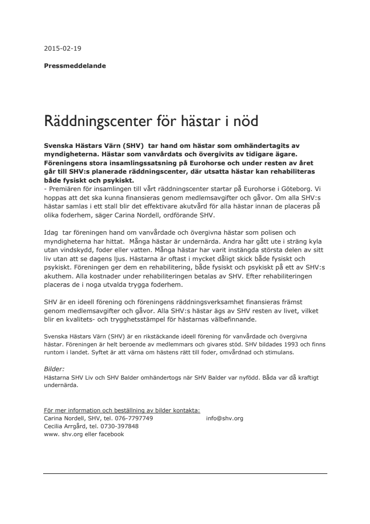 Räddningscenter för hästar i nöd