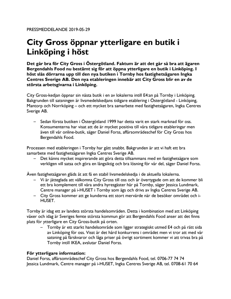 City Gross öppnar ytterligare en butik i Linköping i höst