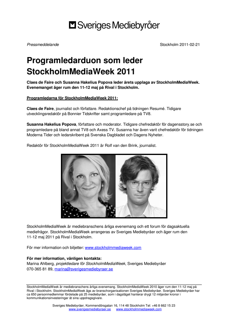 Programledarduon som leder StockholmMediaWeek 2011