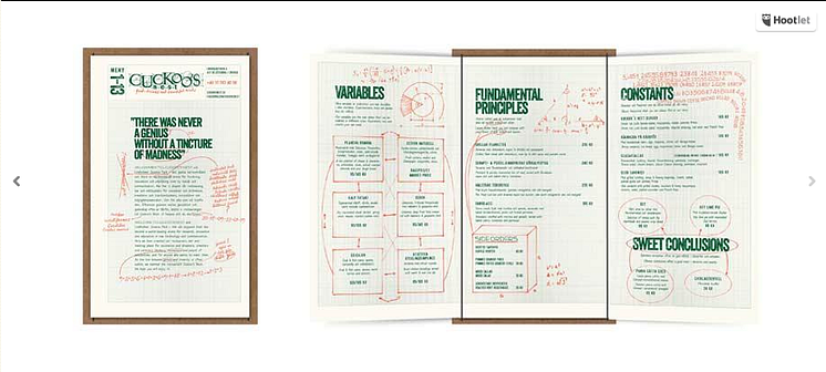 Menu at Cuckoo's Nest, at Radisson Blu Riverside Hotel in Gothenburg, Sweden