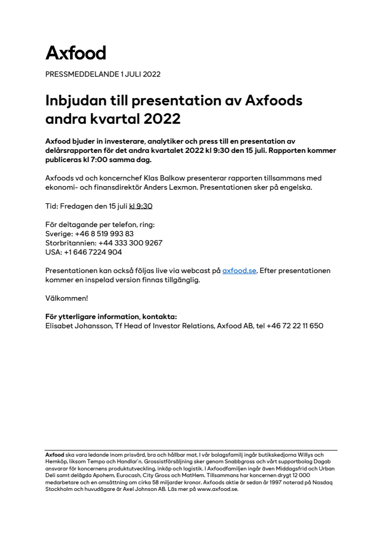 Inbjudan till presentation av Axfoods andra kvartal 2022.pdf