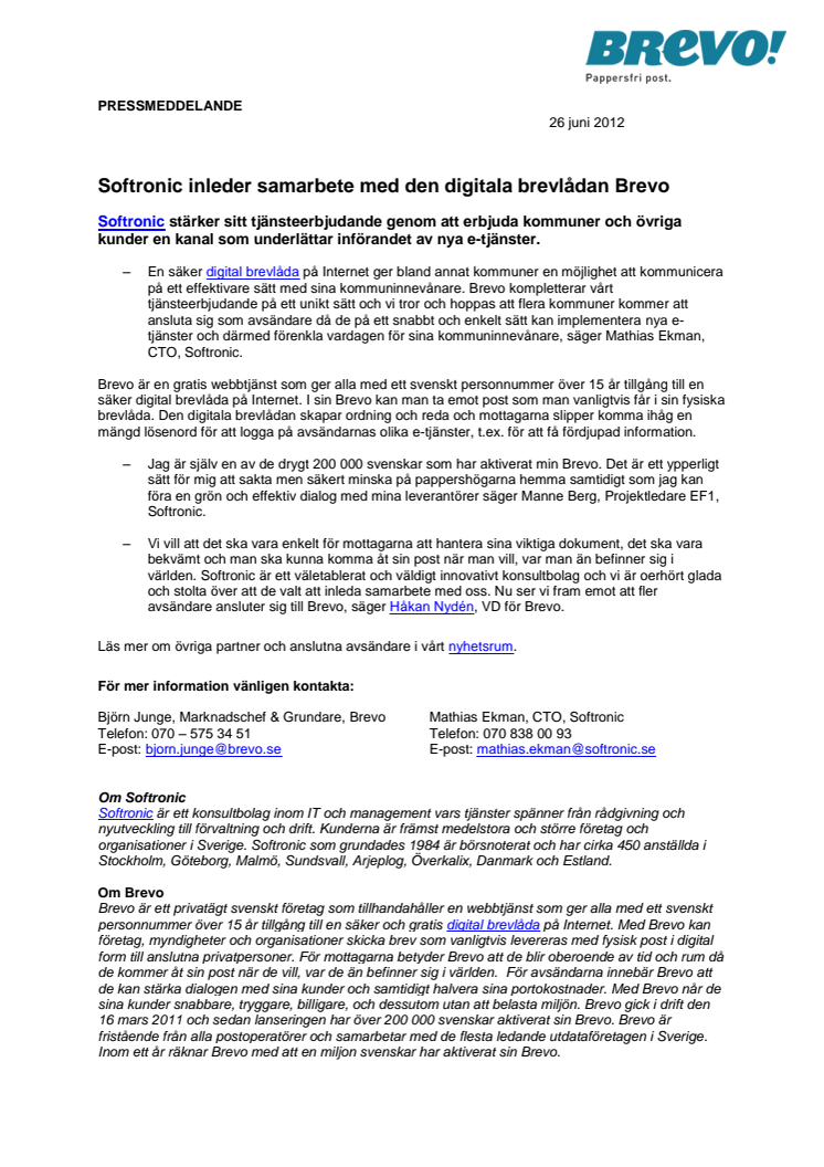 Softronic inleder samarbete med den digitala brevlådan Brevo