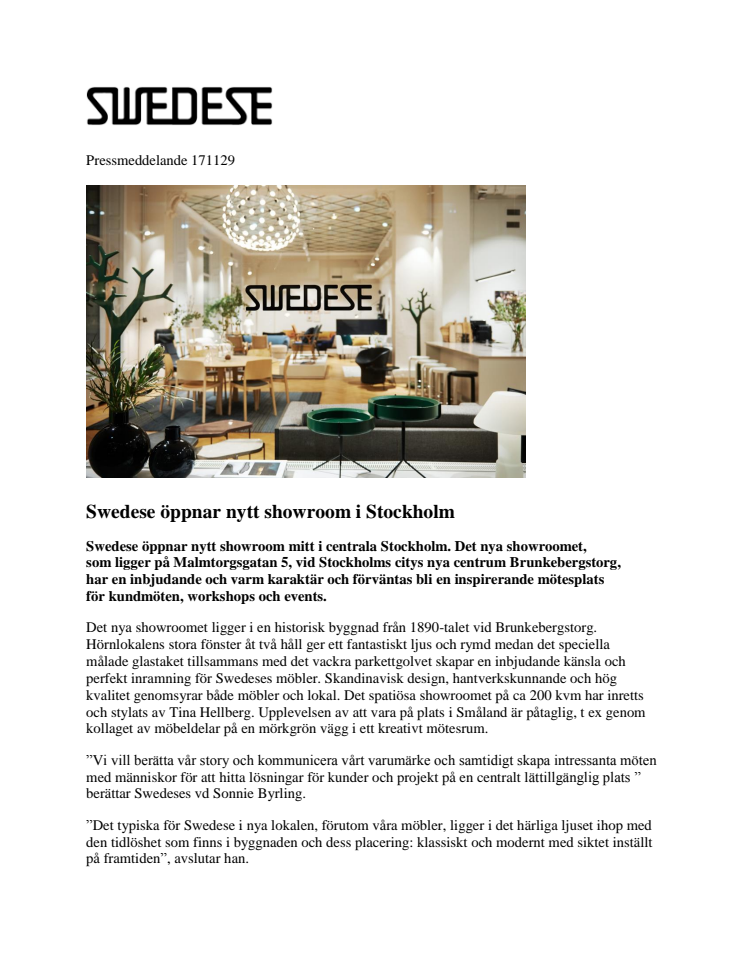 Swedese öppnar nytt showroom i Stockholm