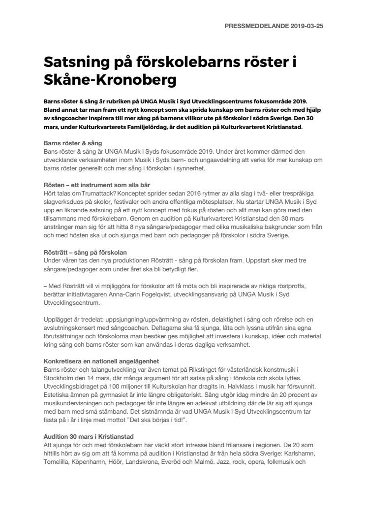 Satsning på förskolebarns röster i Skåne-Kronoberg 