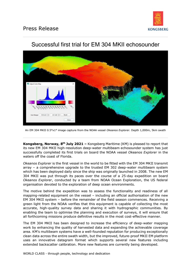 Successful first trial for EM 304 MKII echosounder