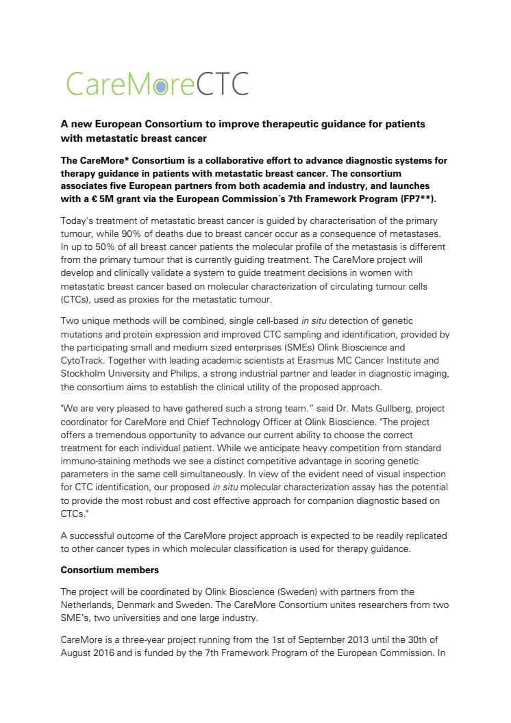 A new European Consortium to improve therapeutic guidance for patients with metastatic breast cancer
