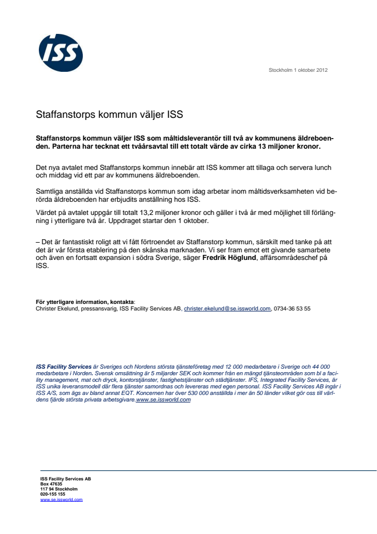Staffanstorps kommun väljer ISS