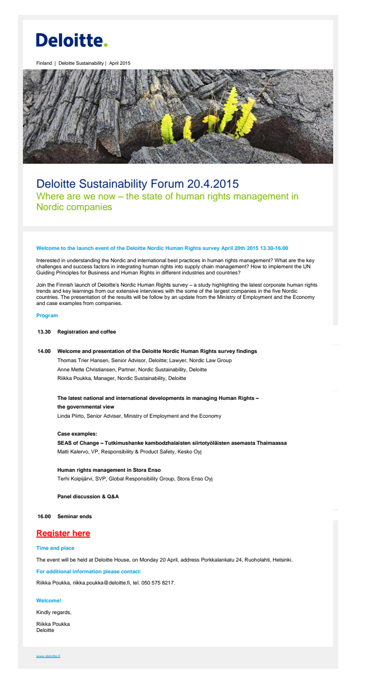 Lehdistökutsu: Deloitte Sustainability Forum 20.4.2015