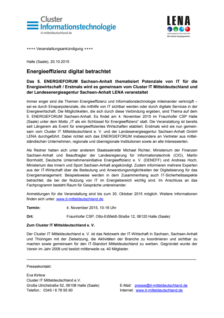 Pressemitteilung des Clusters Informationstechnologie