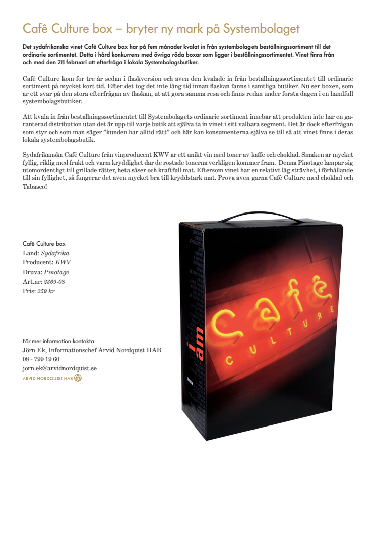 Cafê Culture box – bryter ny mark på Systembolaget
