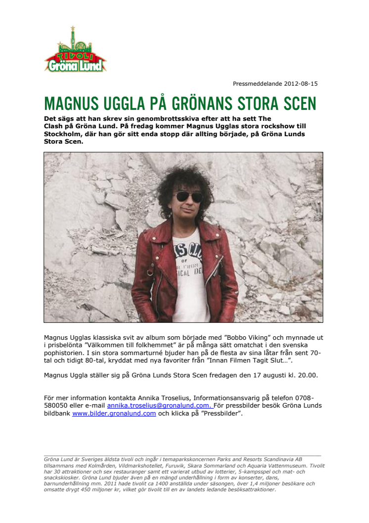 Magnus Uggla på Grönans Stora Scen