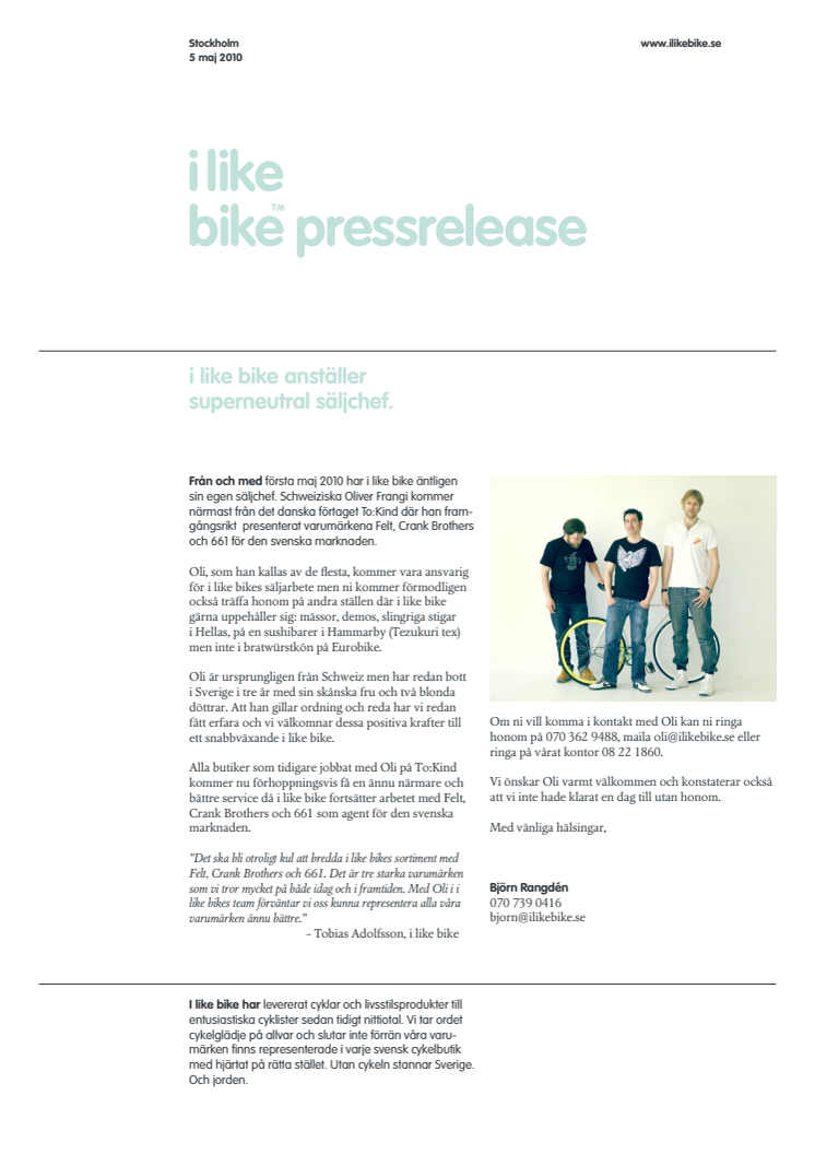 i like bike anställer superneutral säljchef