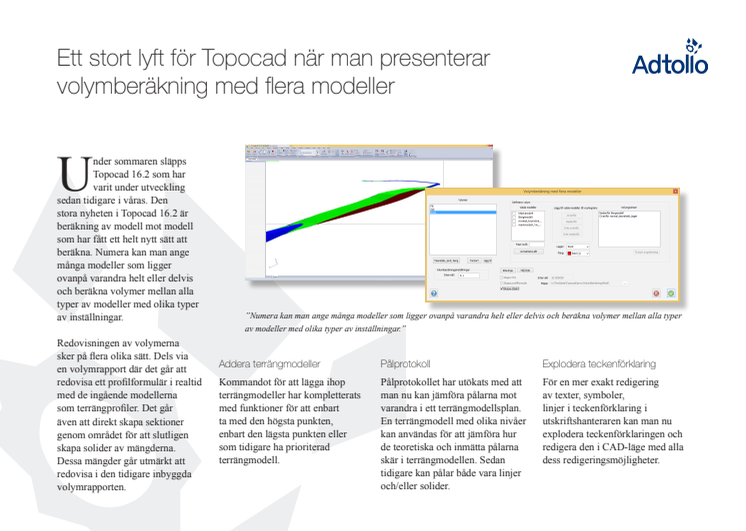 Ett stort lyft för Topocad när man presenterar volymberäkning med flera modeller 