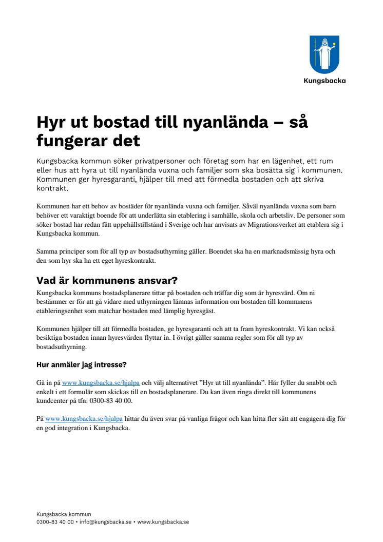 Faktablad: Hyr ut bostad till nyanlända - så fungerar det