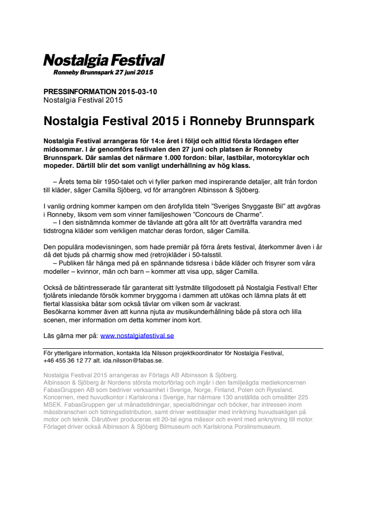 Nostalgia Festival 2015 i Ronneby Brunnspark