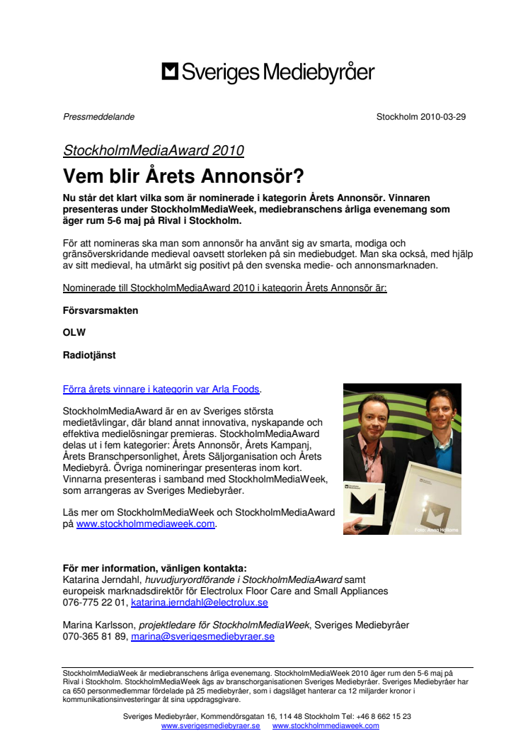 StockholmMediaAward 2010: Vem blir Årets Annonsör? 