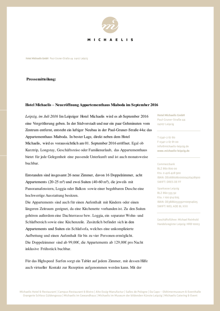 Pressemitteilung Eröffnung Miaboda-Appartementhaus