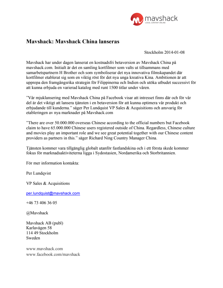 Mavshack: Mavshack China lanseras