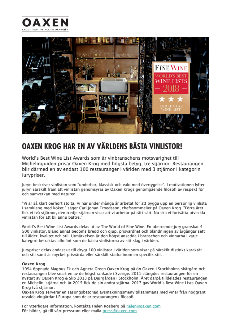 Oaxen Krog har en av världens bästa vinlistor! 