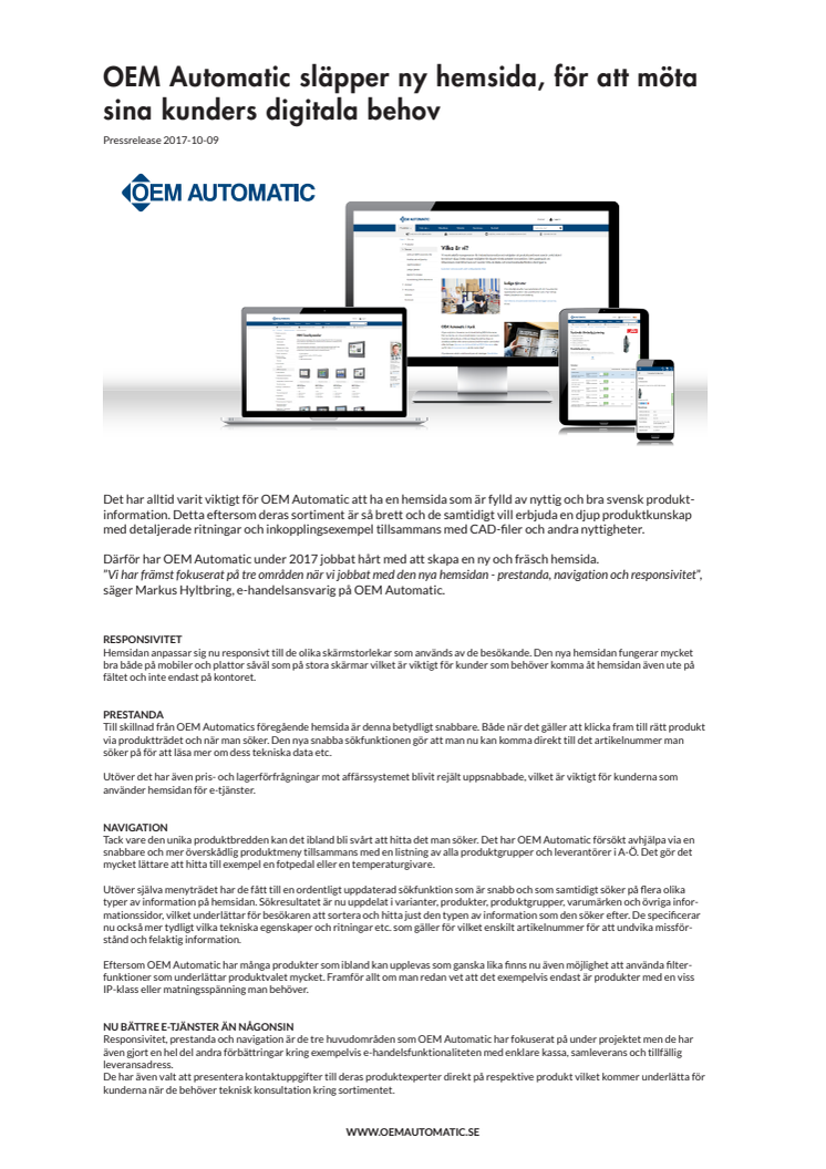 OEM Automatic släpper ny hemsida, för att möta sina kunders digitala behov 