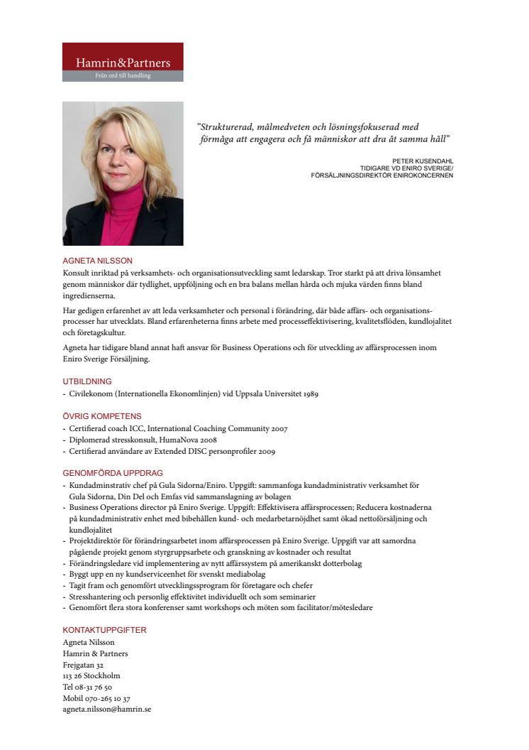 Agneta Nilssons konsultprofil