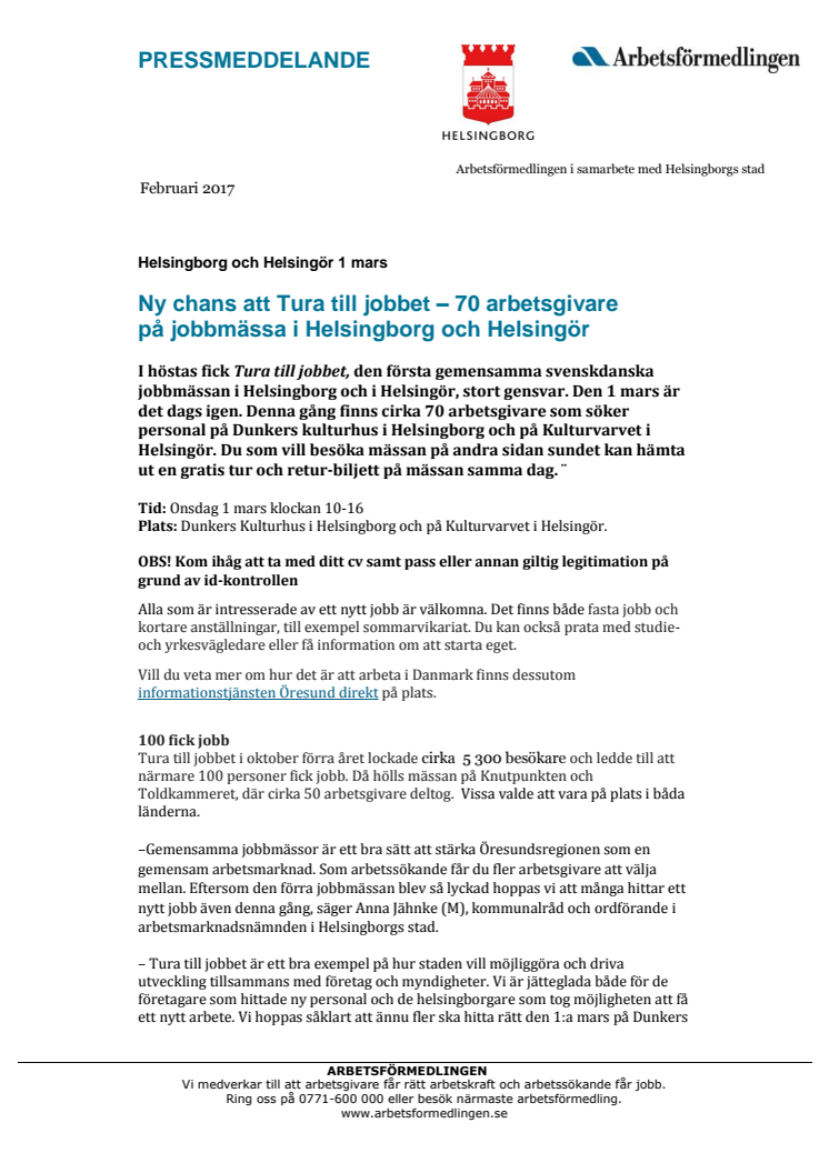 ​Ny chans att Tura till jobbet – 70 arbetsgivare på jobbmässa i Helsingborg och Helsingör
