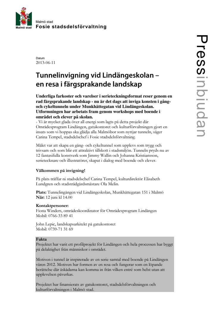 Tunnelinvigning vid Lindängeskolan – en resa i färgsprakande landskap