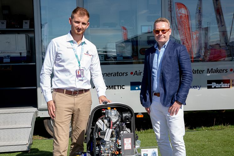 Hi-res image - Fischer Panda UK - Fischer Panda UK’s Marketing Director, Chris Fower, and Fairline’s Design and Engineering Director, Wayne Huntley, at Southampton Boat Show